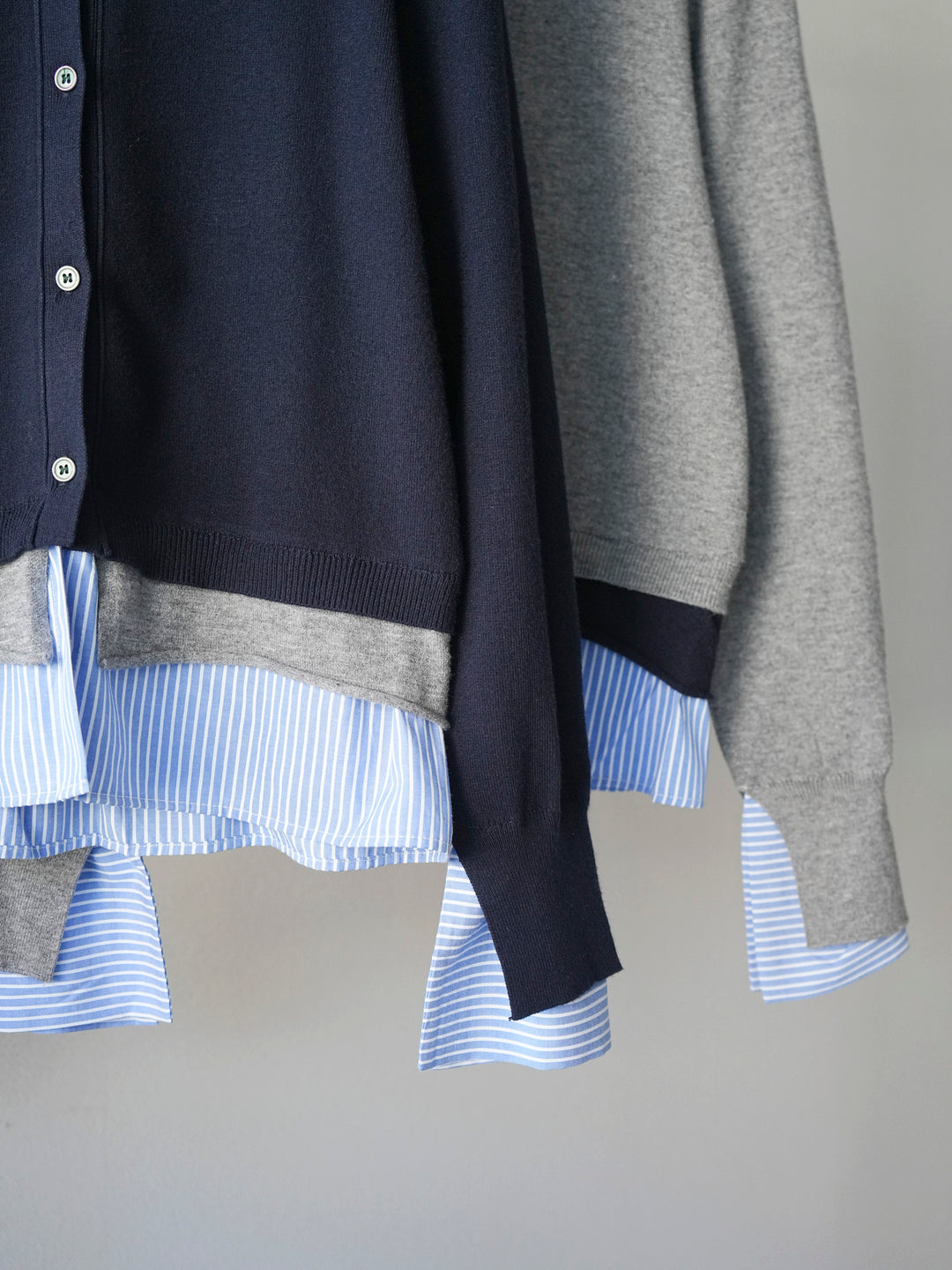 [SET]シャツ襟レイヤードニットカーディガン+ベルト付スウェットワイドパンツ(2set)