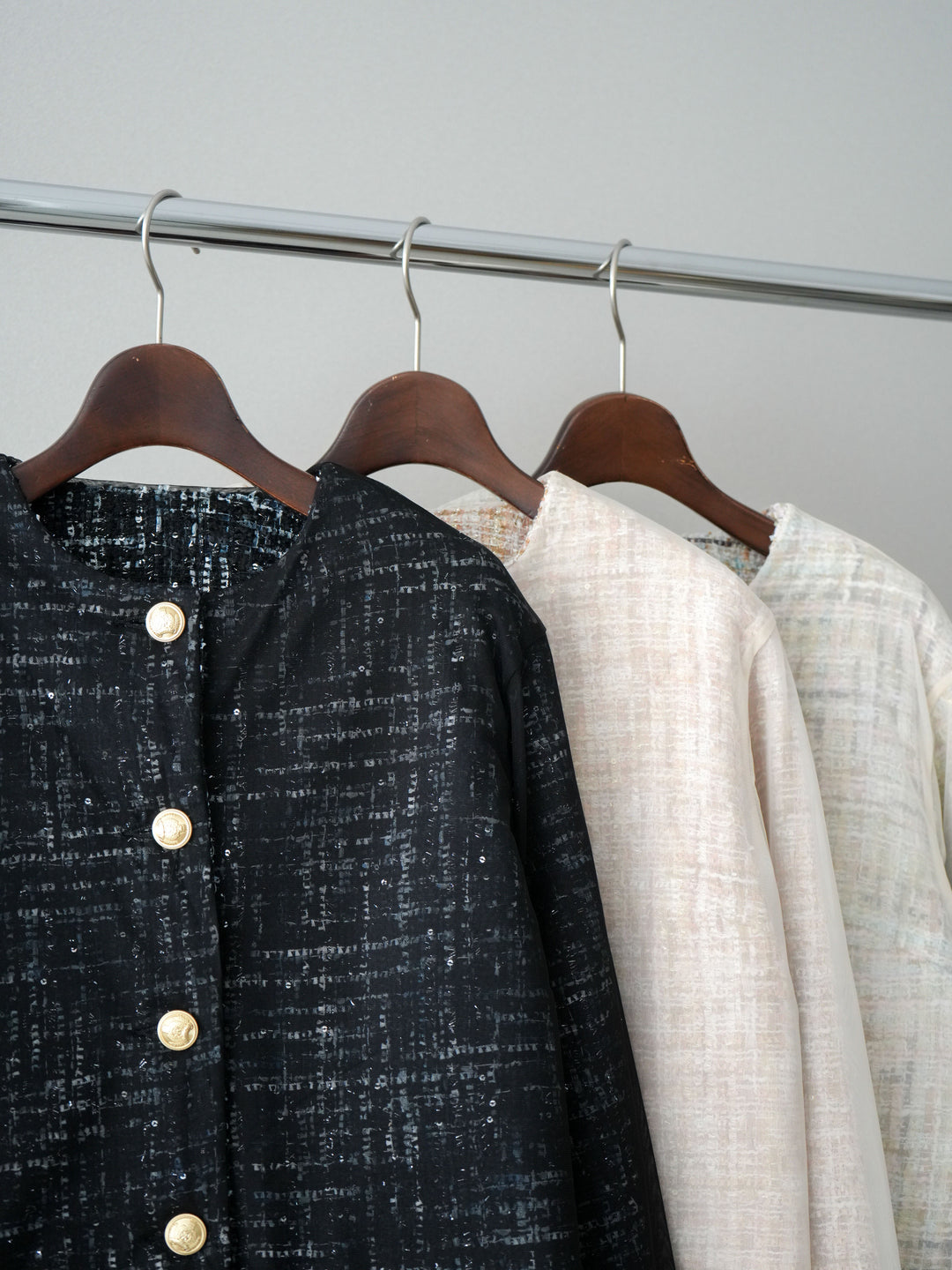 [SET]チュールレイヤードツイードクロップドジャケット+裾ZIPスエットワイドパンツ(2set)