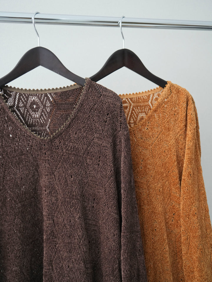 [SET]モール透かし編みニットトップス+モール透かし編みニットトップス(2set)