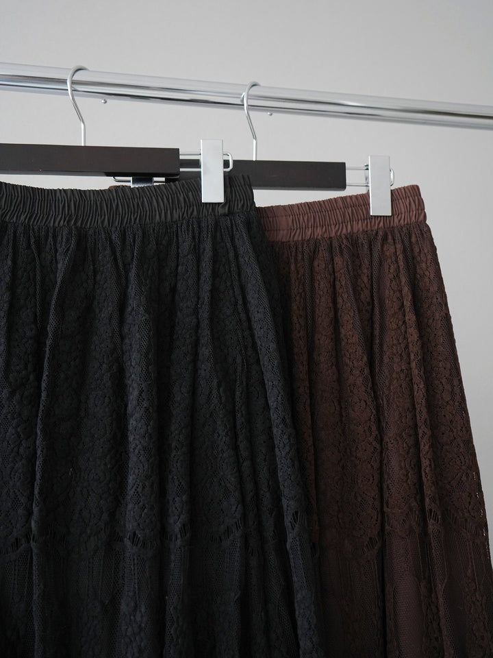 [SET]配色ステッチアーガイル柄ニットプルオーバー+ヴィンテージライクメッシュレーススカート(2set)