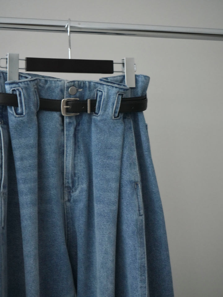 [SET]袖スリットレースカラートップス+ハイウエストベルトループデザインデニムパンツ(2set)