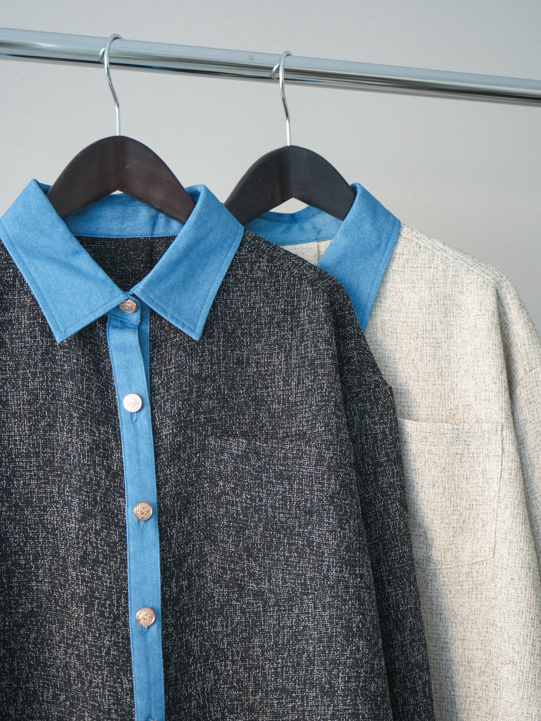 [SET]異素材サマーツイードシャツ+異素材サマーツイードタックフレアスカート(2set)