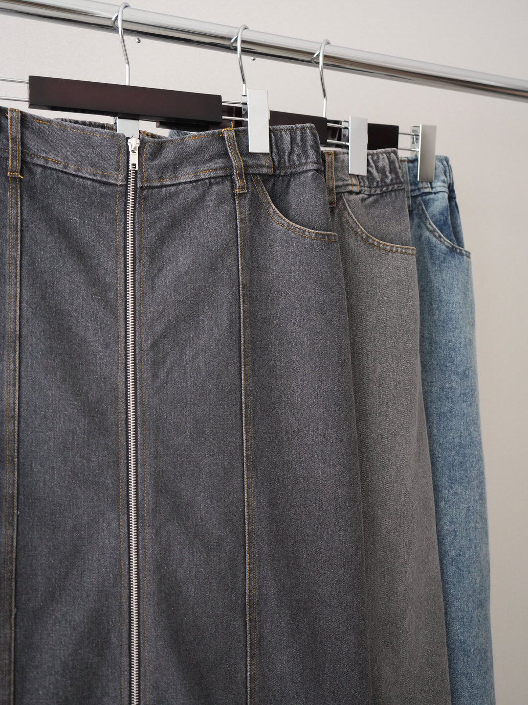 [SET]異素材デニムブルゾン+フロントジップデニムスカート(2set)