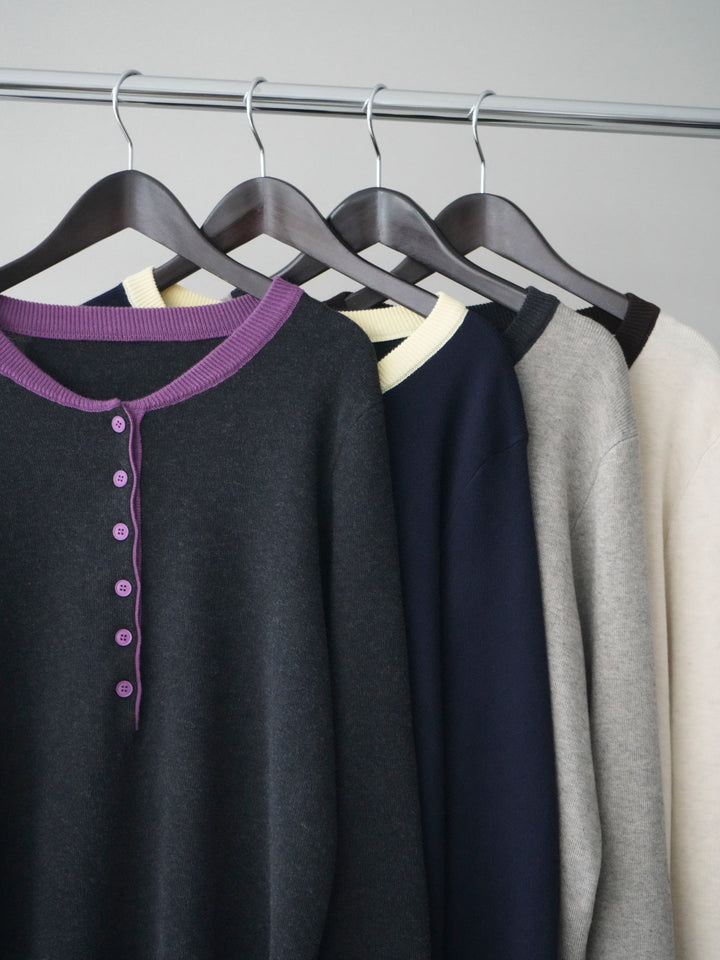 [SET]ヘンリーネック配色ニットソー+コットンタックループパンツ(2set)