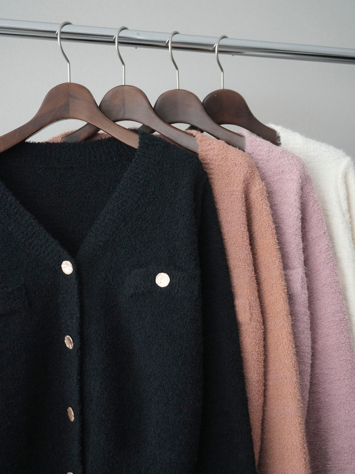 [SET]ゴールドボタンモールニットカーディガン+ベルトループデザインワイドパンツ(2set)