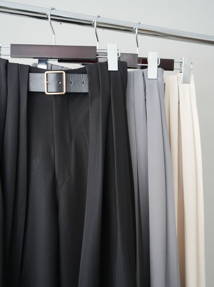 [SET]バイカラーオーバーニットカーディガン+タックベルトループワイドパンツ(2set)