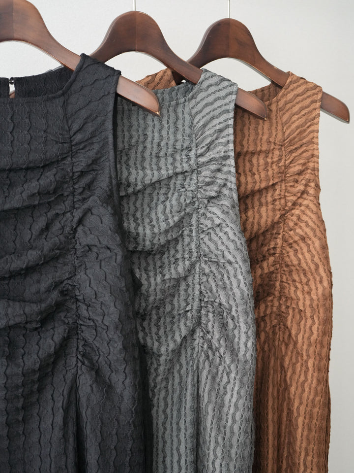 [SET]シャーリングジャガードノースリーブワンピース+エフォートレステイラードジャケット(2set)