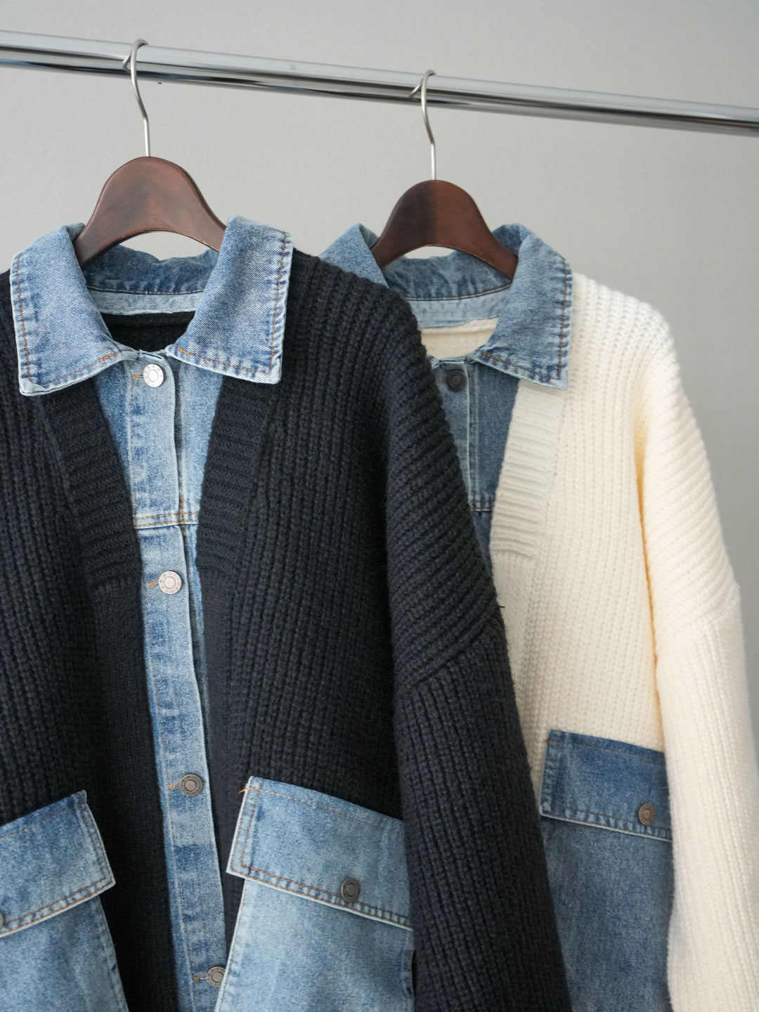 [SET]デニムドッキングオーバーニットジャケット+コーデュロイサイドタックコクーンパンツ(2set)