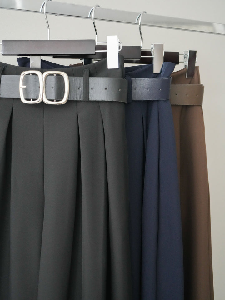 [SET]裾フリルラメシアーニットカーディガン+ダブルバックルベルト付ワイドパンツ(2set)