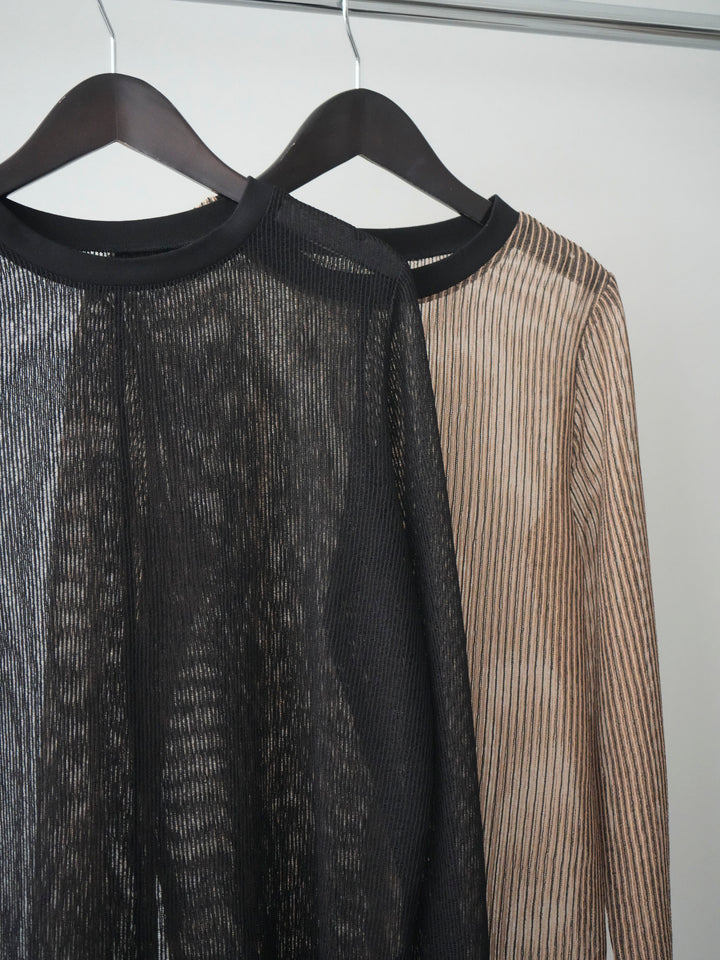 [SET]シアーストライプメッシュトップス+ドレープタックベルトループパンツ(2set)