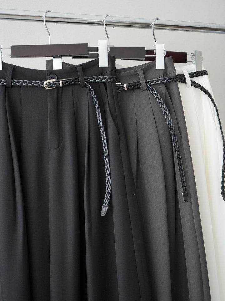 [SET]ビジュー襟パールボタンニットカーディガン+編み込みベルト付タックワイドパンツ(2set)