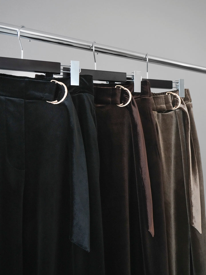 [SET]ローゲージ畦編みドルマンニットボレロ+ベロアベルトスリムパンツ(2set)