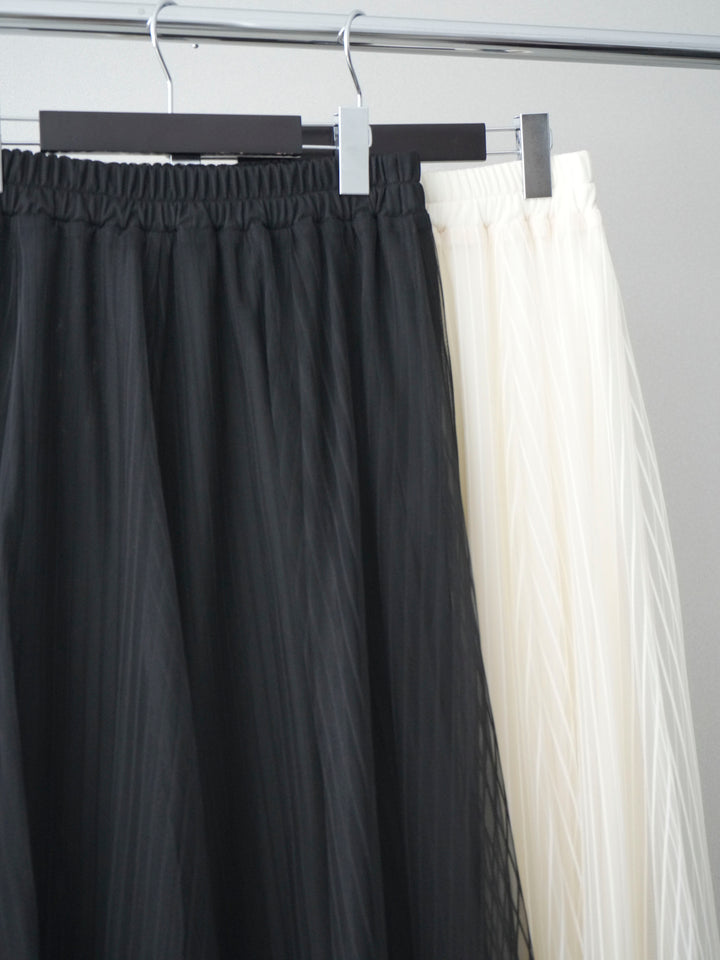 [SET]編みこみアンティークボタンニットカーディガン+チュールストライプボリュームスカート(2set)