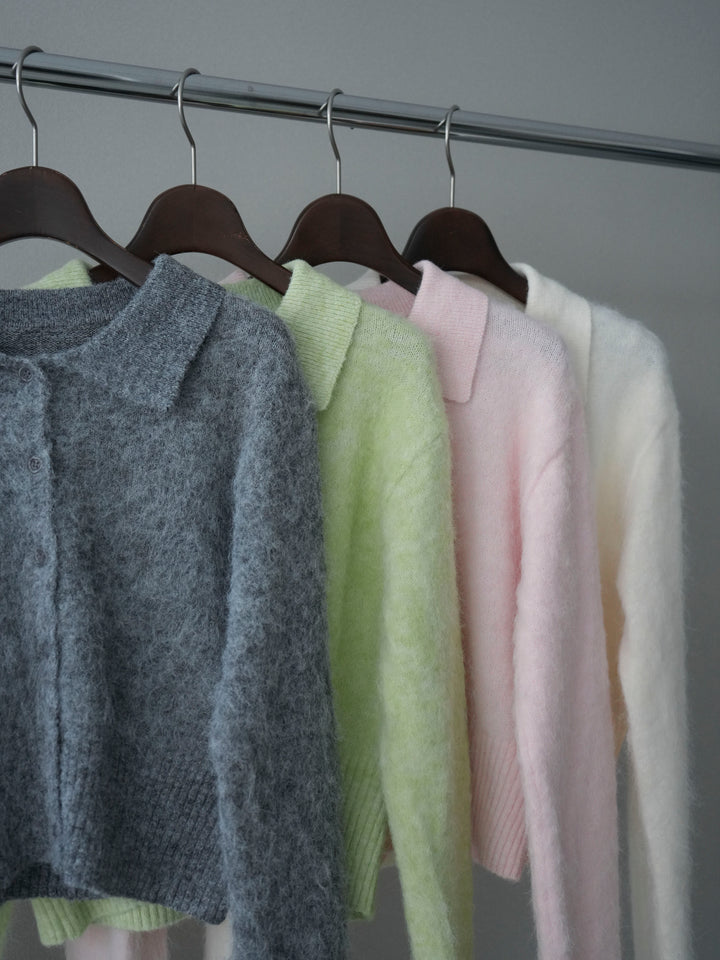 [SET]モヘア衿付きボタンプルオーバー+テープベルトタックバギーパンツ(2set)