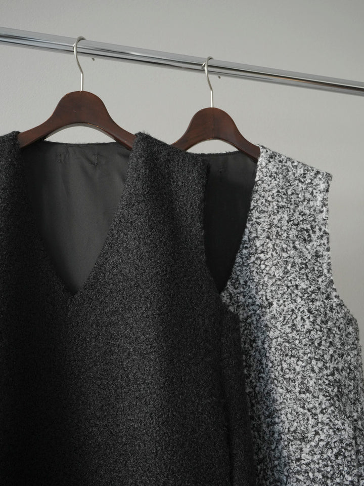 [SET]ミックスループヤーンニットミニワンピース+袖ボタンボトルネックリブニットトップス(2set)