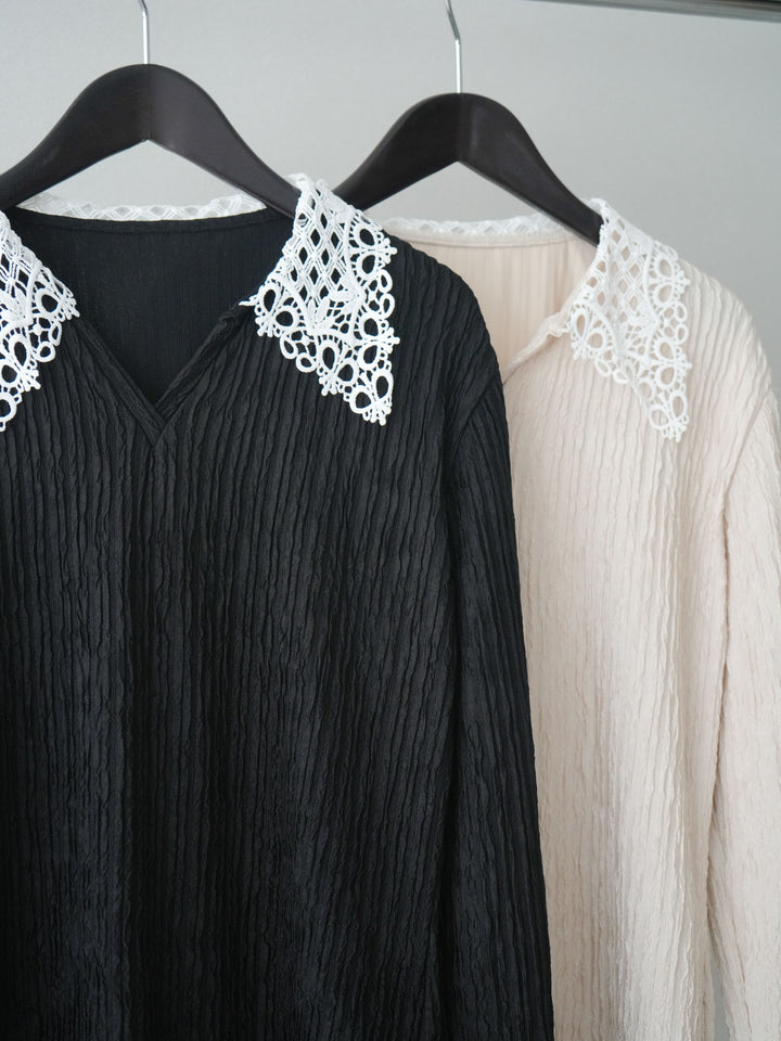 [SET]袖スリットレースカラートップス+袖スリットレースカラートップス(2set)