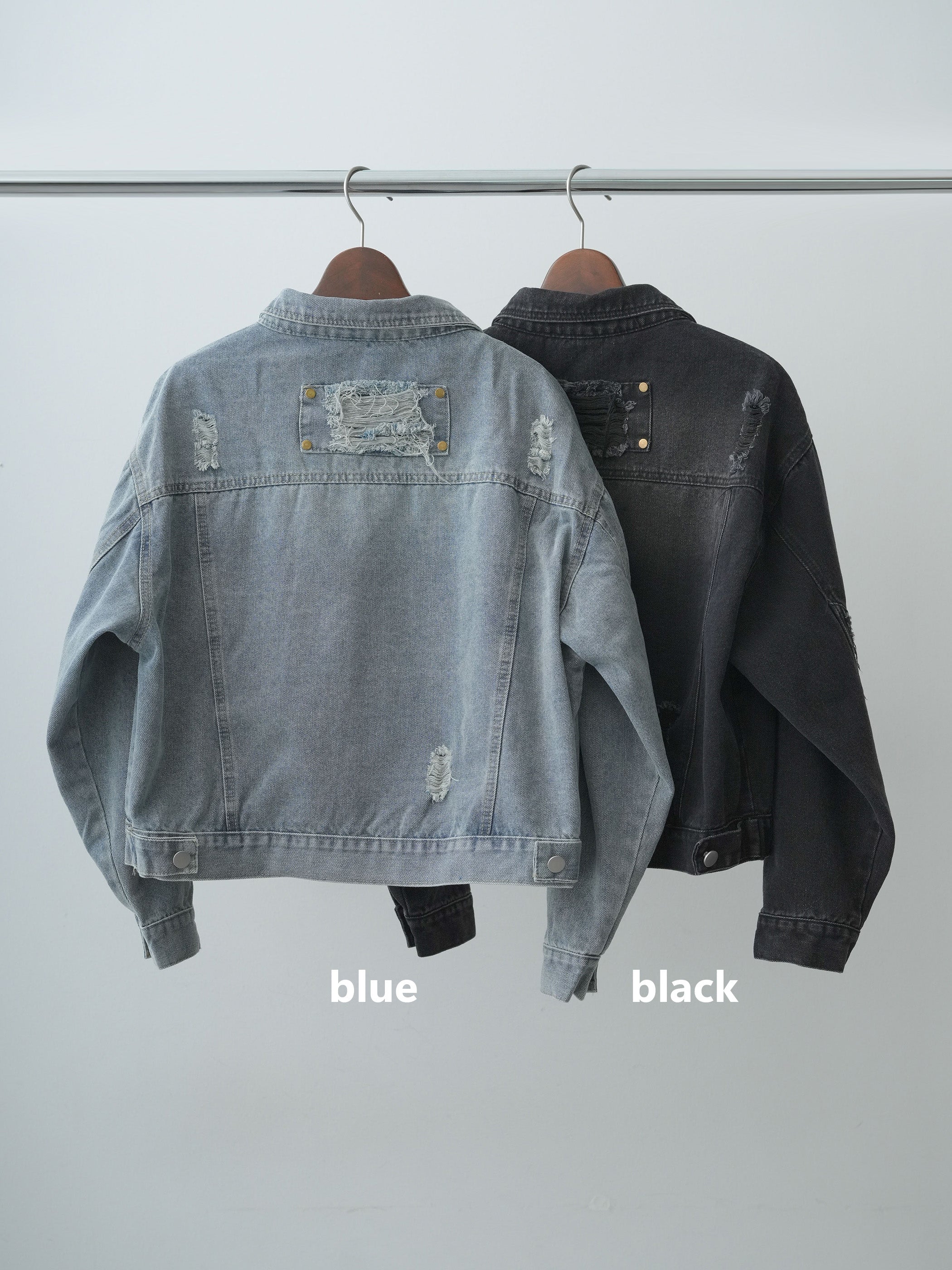 SET]スカラップデザインサロペット+リペアディテールデニムジャケット