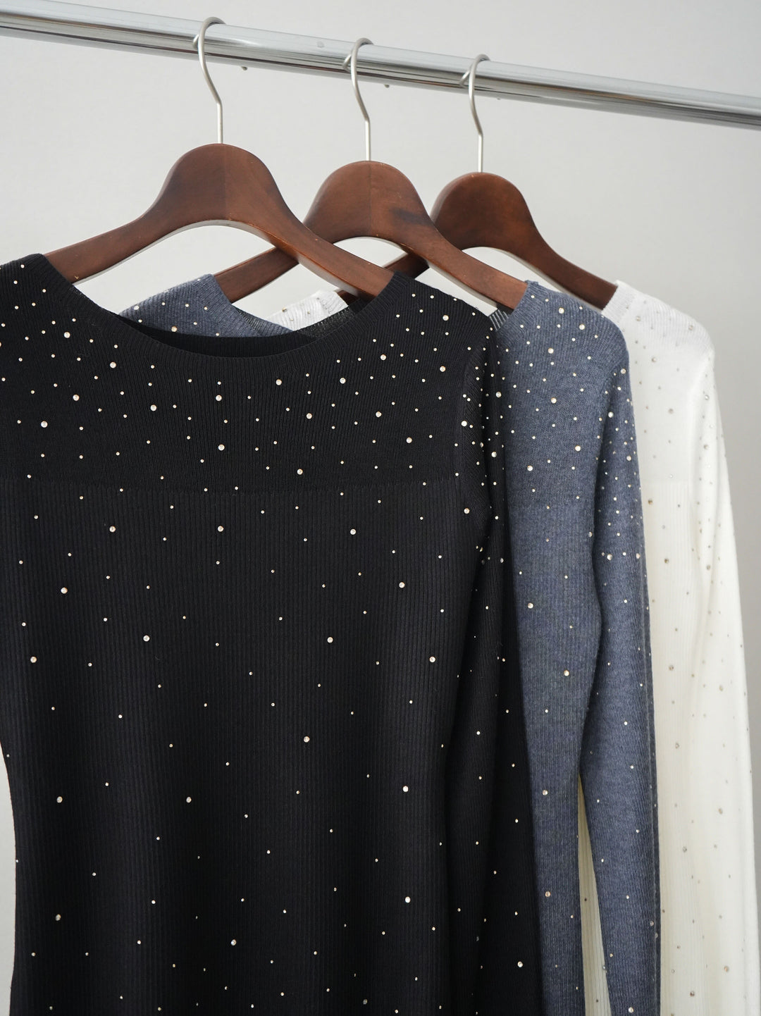 [SET]スパンコールシアーニットトップス+スパンコールシアーニットトップス(2set)