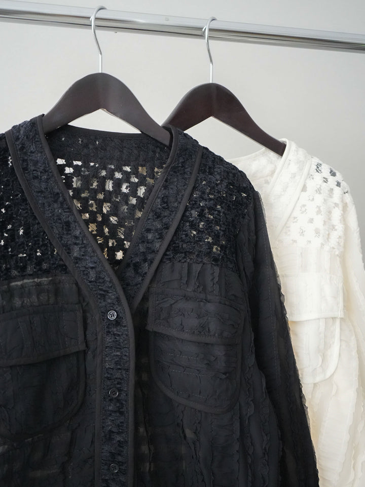 [SET]パッチワークシアーフリルブルゾン+パッチワークシアーフリルブルゾン(2set)