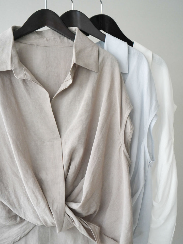 [SET]フレンチツイストドレープシャツ+サイドベルトバルーンワイドパンツ(2set)