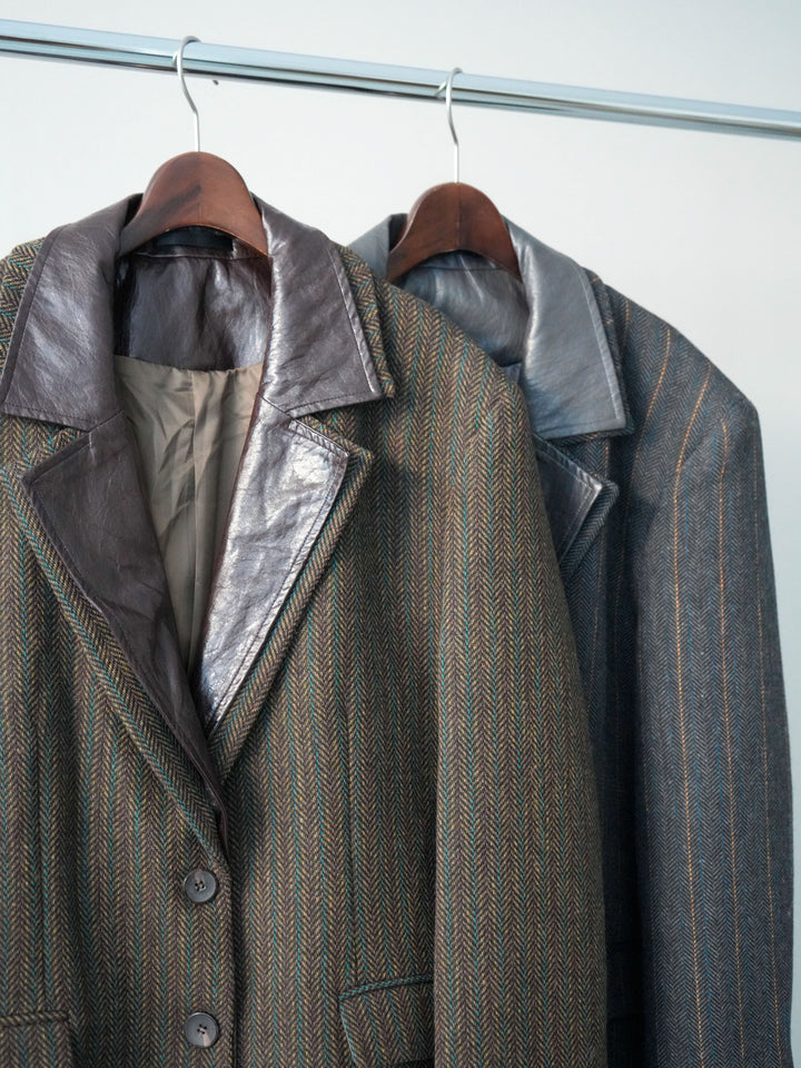 [SET]襟付きブークレミニワンピース+レイヤードデザインツイードテーラードジャケット(2set)