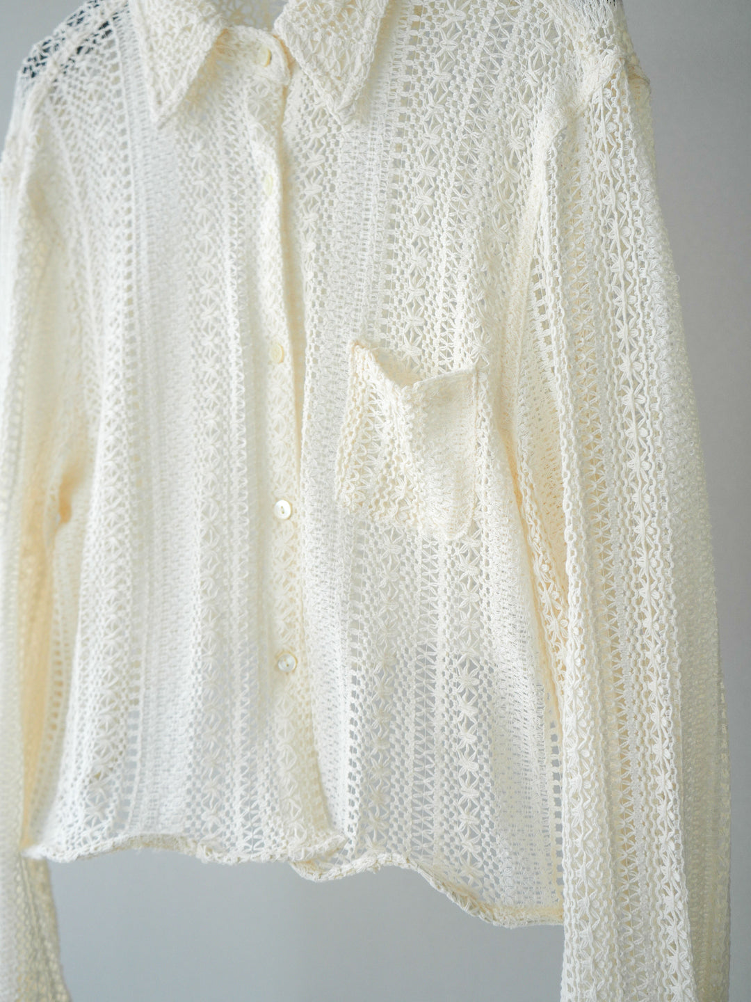 [SET]ワイヤーヘム透かし編みシャツ+デニム切替スウェットパンツ(2set)