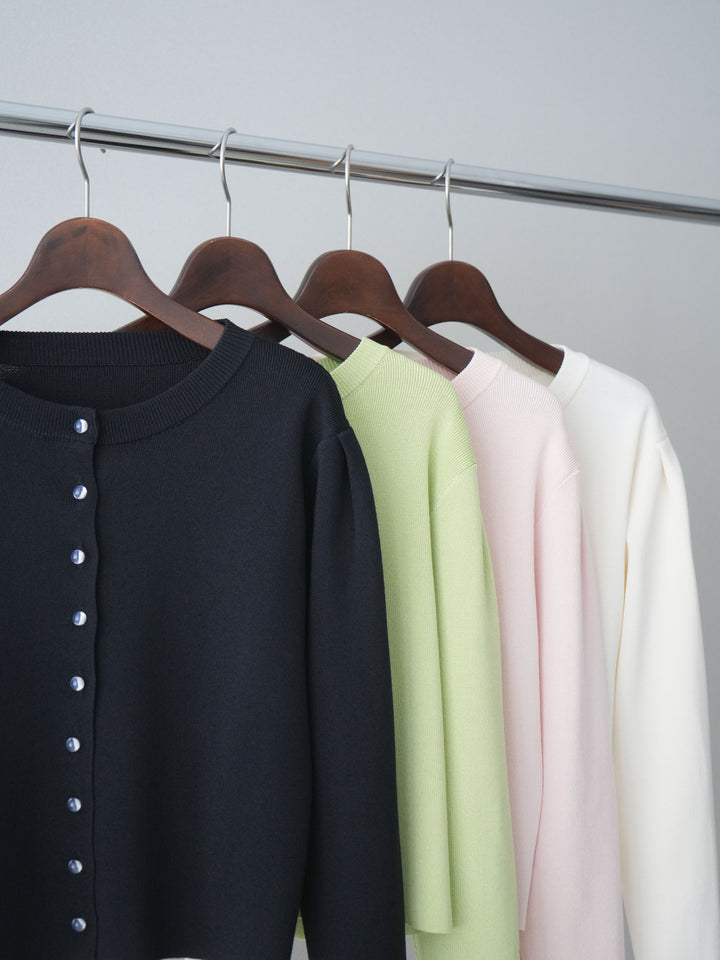 [SET]クリアボタンタックニットカーディガン+ベルトループデザインワイドパンツ(2set)