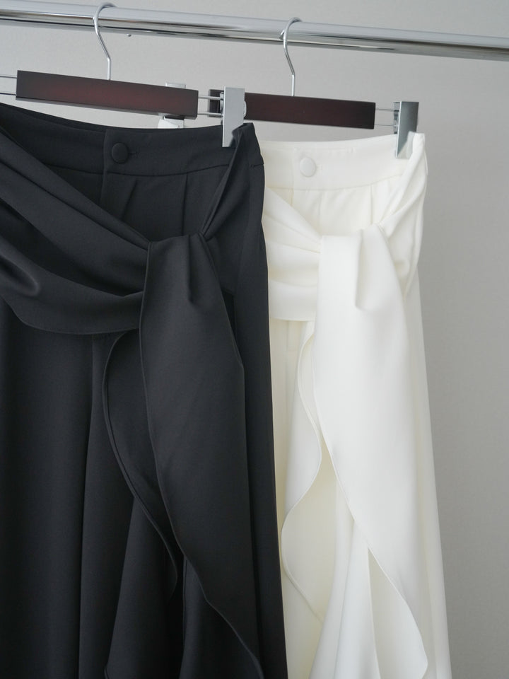 [SET]2WAYスリーブレーストップス+ラッフルベルトワイドパンツ(2set)