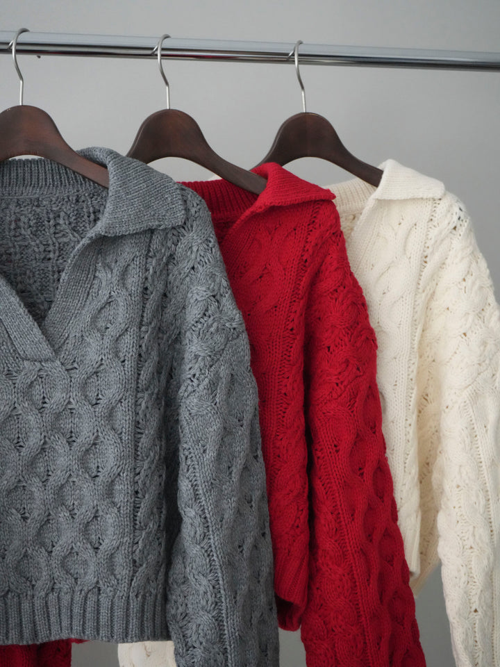 [SET]バルキーケーブルクロップド開襟プルオーバー+バルキーケーブルクロップド開襟プルオーバー(2set)