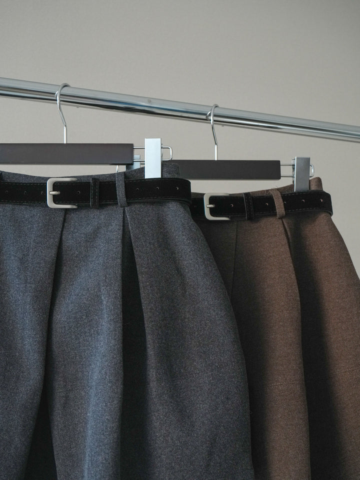 [SET]チェックシャツ襟ニットカーディガン+ベルト付きタックミニスカート(2set)