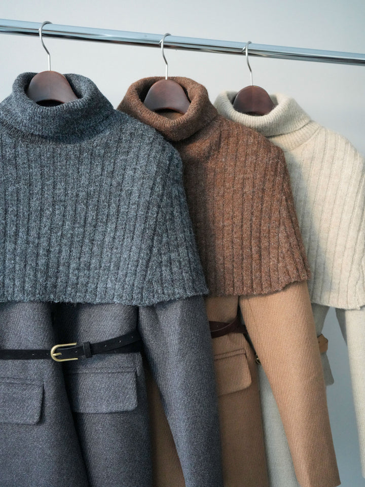 [SET]ケープ付ノーカラージャケット+ベルト付きタックミニスカート(2set)