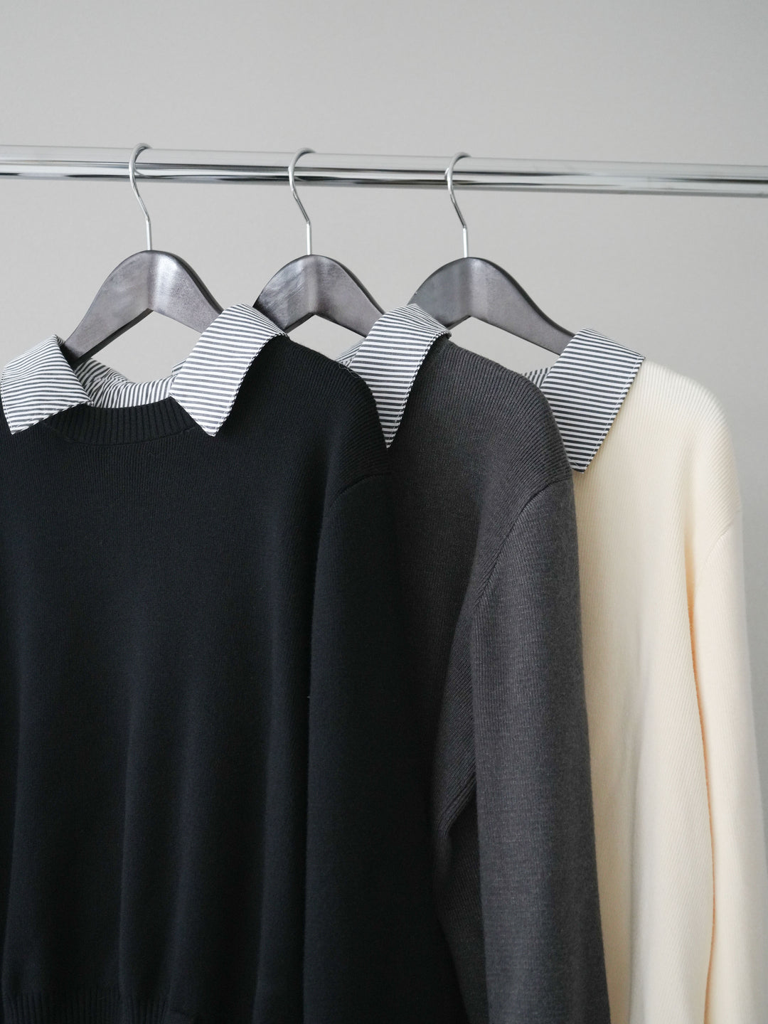 [SET]シャツドッキングデザイン裾ボタンニットプルオーバー+チュールボリュームスカート(2set)