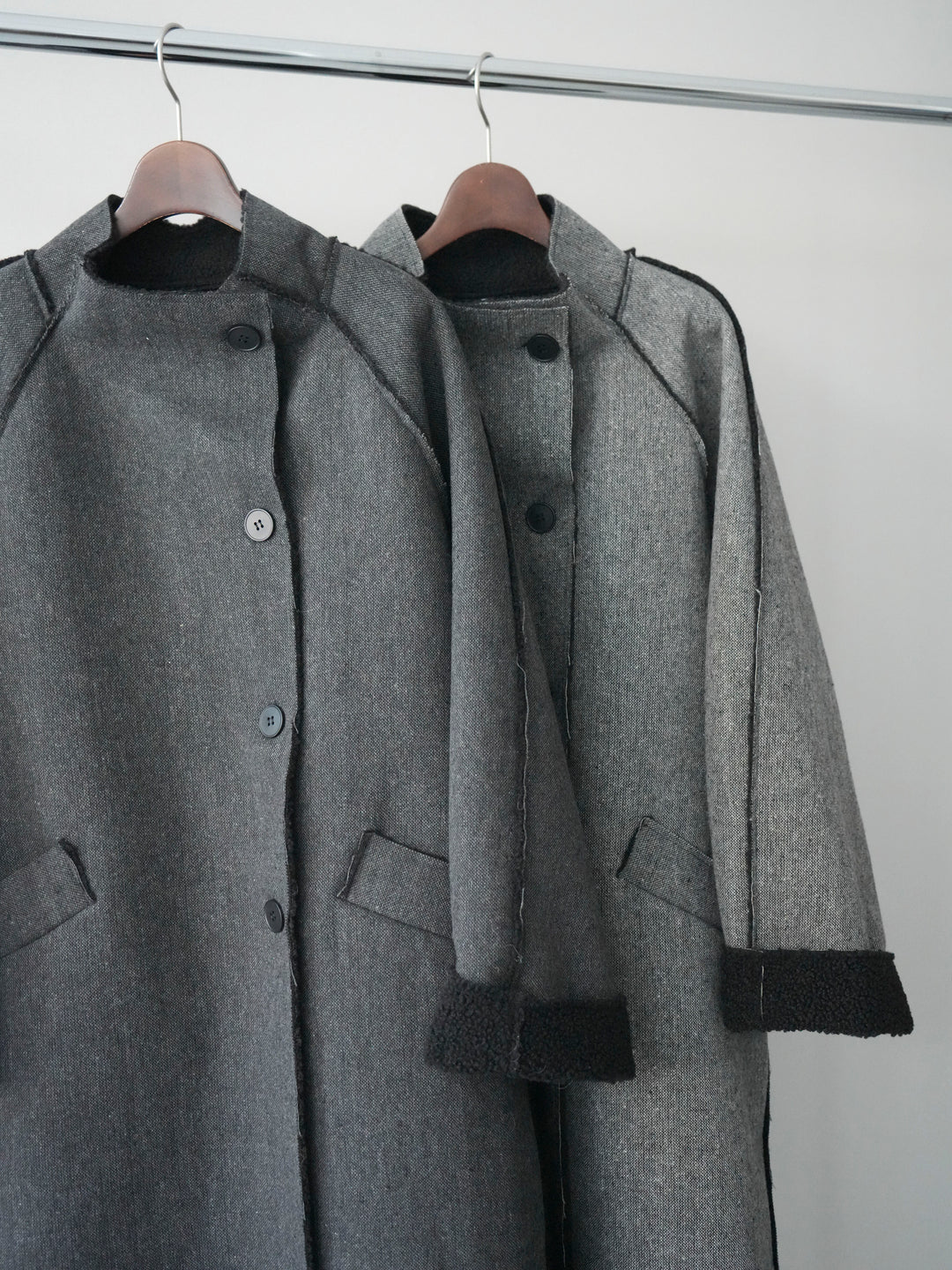 [SET]チェック襟xスエットミニワンピース+アウトシーム裏ボアコート(2set)