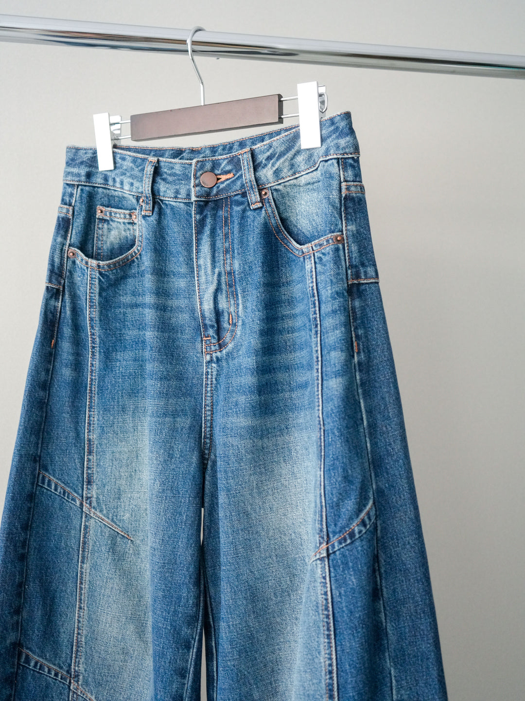 [SET]ランダムボーダーニットカーディガン+デザインステッチカーブデニムパンツ(2set)