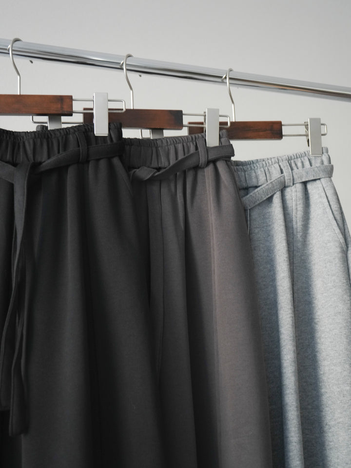 [SET]シャツ襟レイヤードニットカーディガン+ベルト付スウェットワイドパンツ(2set)