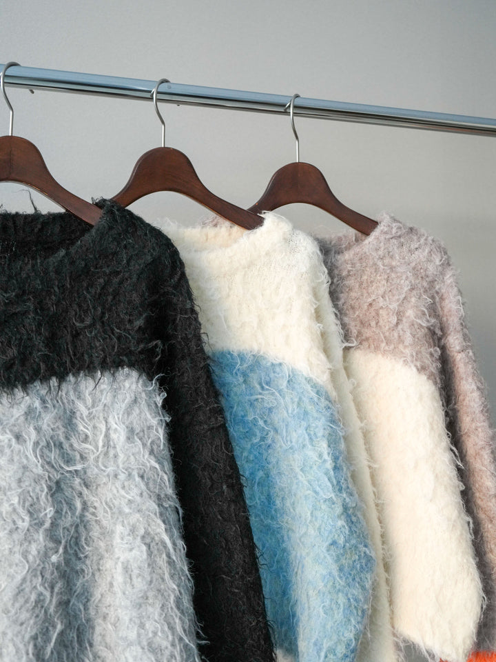 [SET]バイカラーモヘアタッチニットプルオーバー+型押しスエードティアードプリーツスカート(2set)