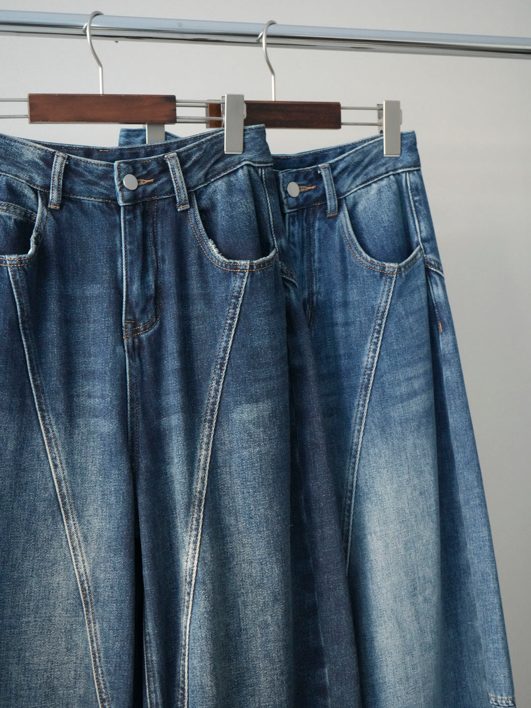 [SET]バイカラーモヘアタッチニットプルオーバー+裏起毛加工デニムカーブパンツ(2set)