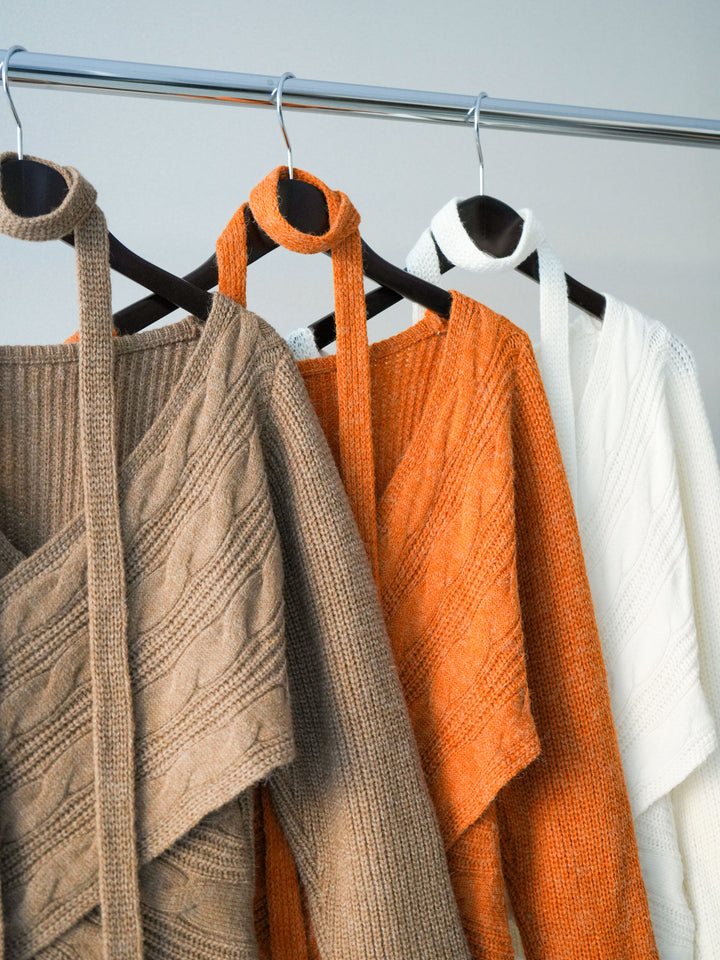 [SET]ケーブル編みクロスニットトップス+チュールボリュームスカート(2set)