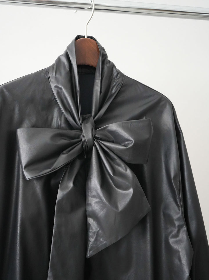 [SET]フェイクレザーボウタイブラウス+ジャガードぺプラムフリルブラウス(2set)