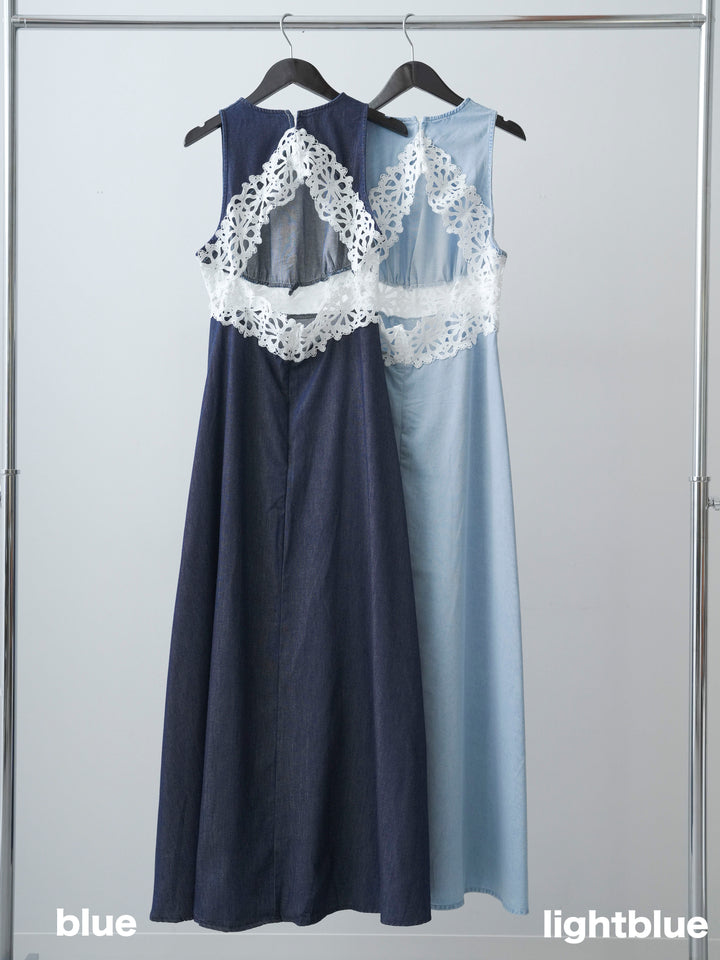 [SET]バックオープンレースデニムワンピース+バックオープンレースデニムワンピース(2set)
