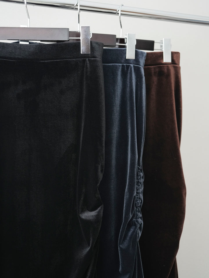 [SET]シルバーボタン畦編みニットカーディガン+ギャザーベロアスカート(2set)