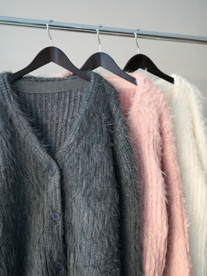 [SET]シャギーオーバーニットカーディガン+裏起毛加工デニムカーブパンツ(2set)