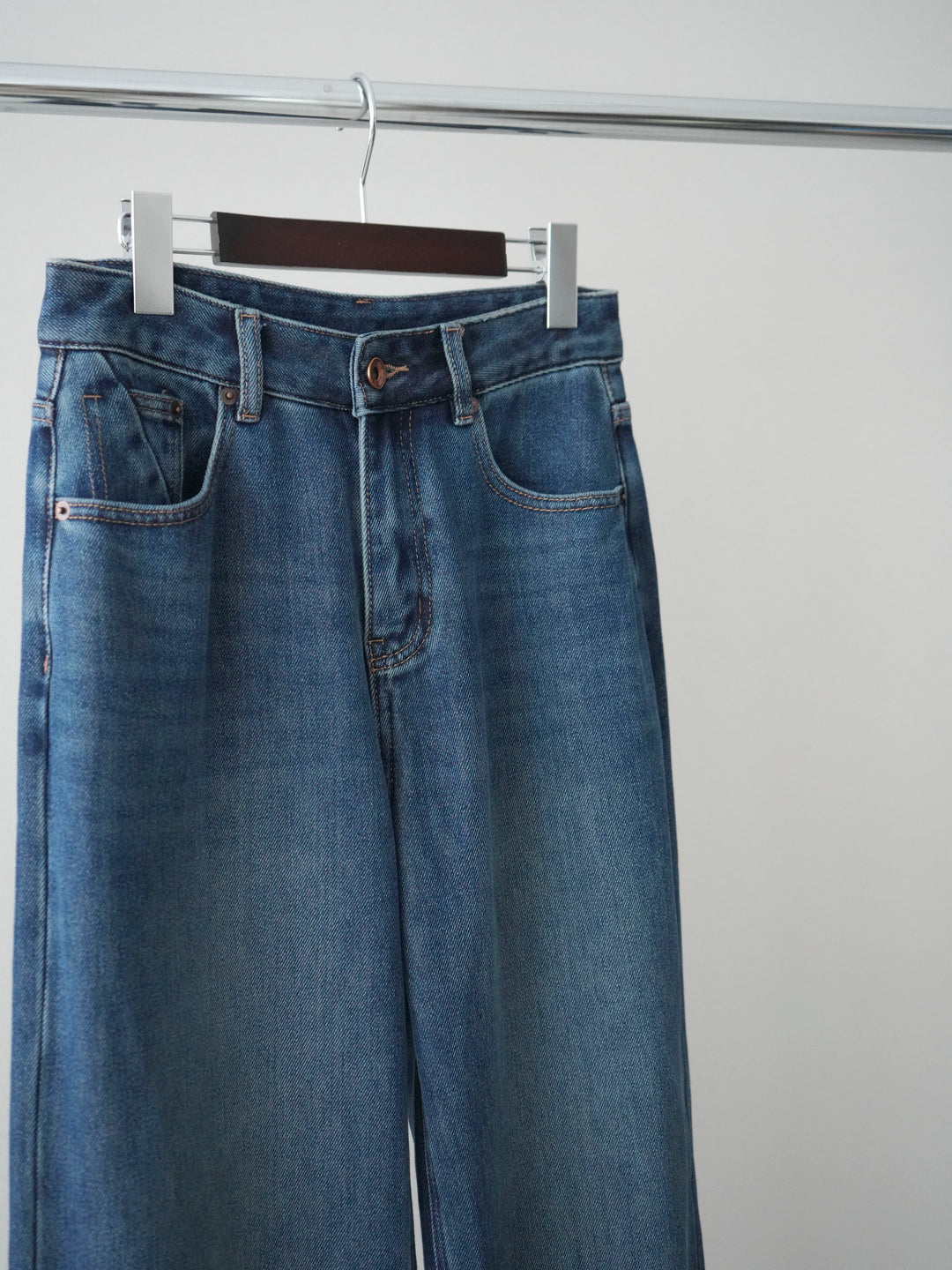 [SET]モヘア衿付きボタンプルオーバー+裏起毛裾フリンジワイドデニムパンツ(2set)