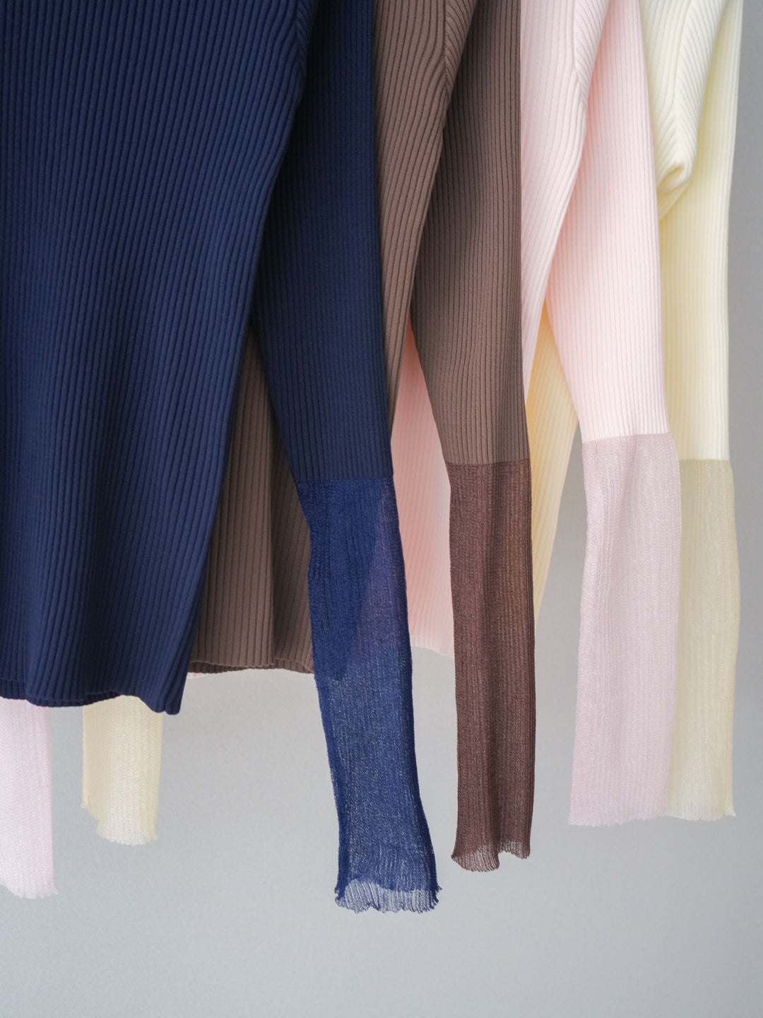 [SET]リブラメシアー切替リブニットトップス+ラインストーンカーブデニムパンツ(2set)