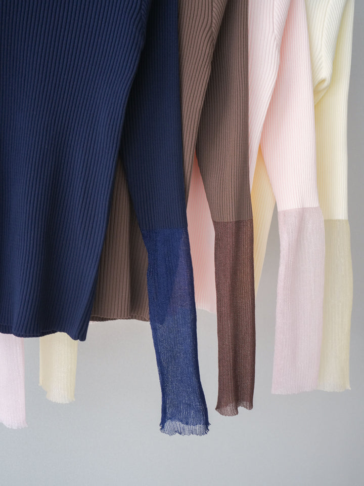 [SET]リブラメシアー切替リブニットトップス+ラインストーンカーブデニムパンツ(2set)