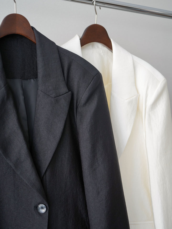 [SET]シャーリングジャガードノースリーブワンピース+エフォートレステイラードジャケット(2set)