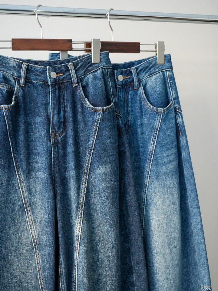 [SET]ミックスヤーンフリンジデザインニットジャケット+裏起毛加工デニムカーブパンツ(2set)