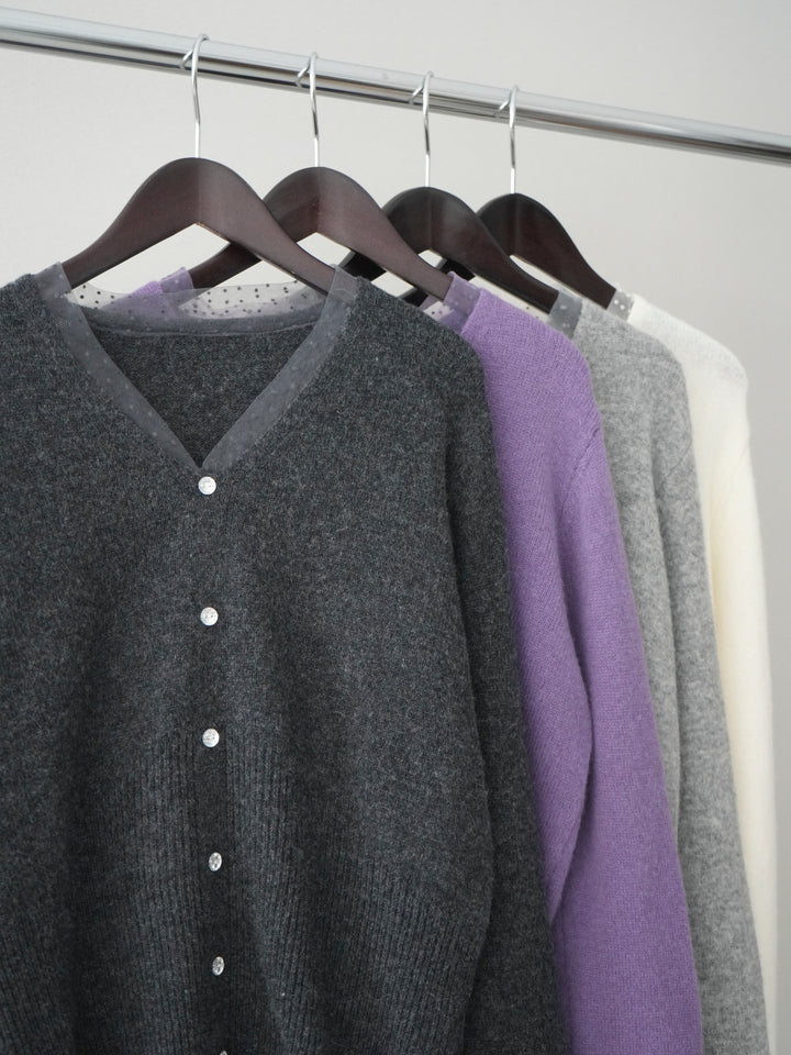 [SET]ドットチュールレイヤードボタンニットトップス+テープベルトタックバギーパンツ(2set)