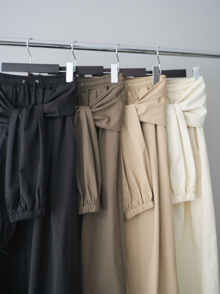 [SET]ダブル襟ポロリブニットトップス+ウエスト巻きデザインドロストコットンナイロンパンツ(2set)