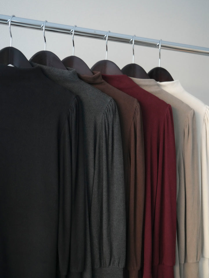 [SET]プチネックパワーショルダー起毛トップス+チェック柄フリルハイウエストマキシスカート(2set)